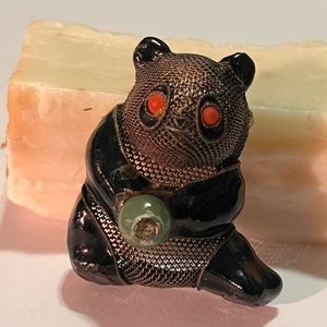 sterling silver Panda brooch with jade ball (missing piece on the ball)
